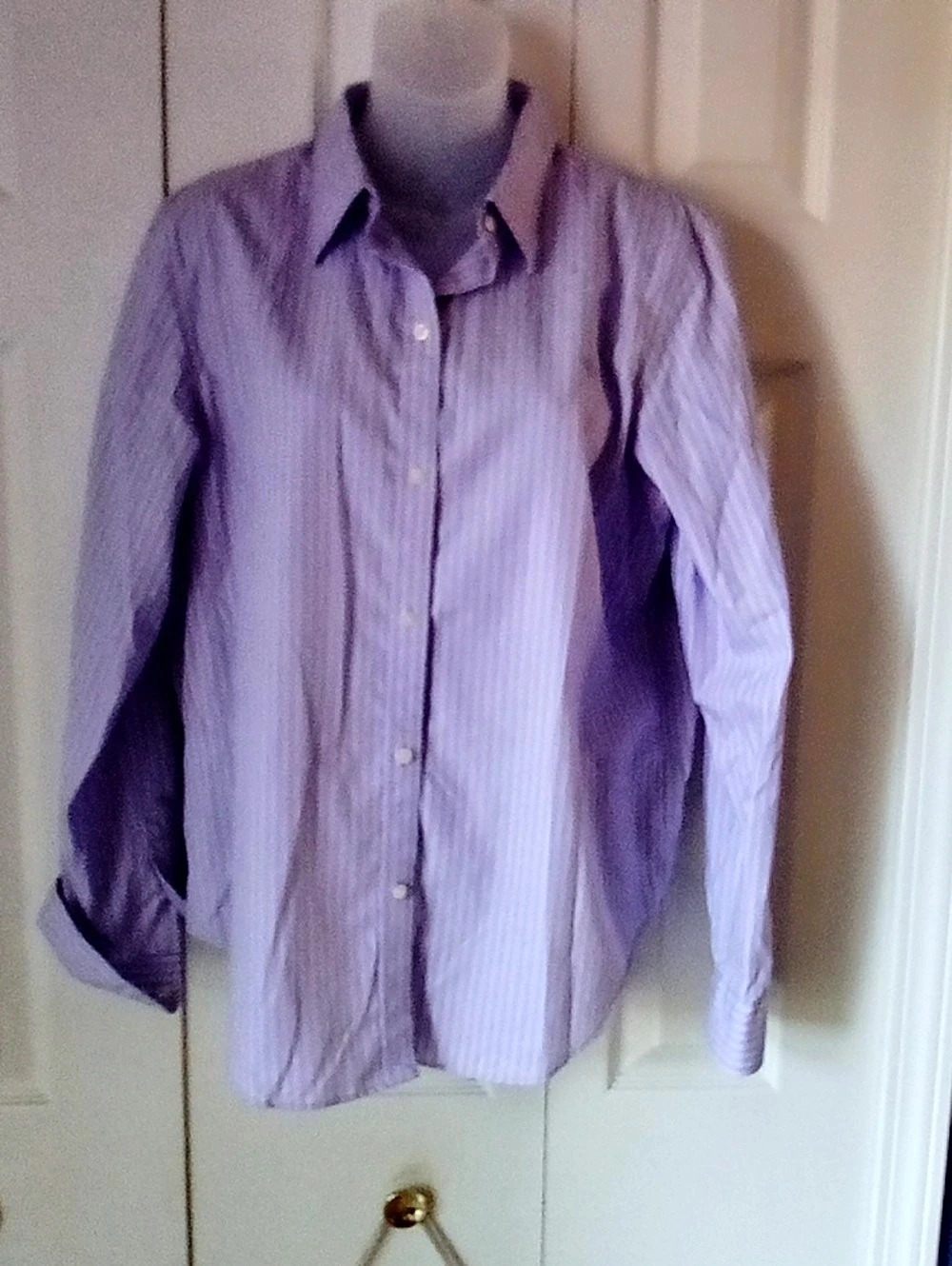 Lauren Ralph Lauren Non-Iron Striped Button-Down Shirt Purple & White Size large